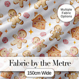 Cute Gingerbread Cookies Candy House on Light Grey Background Seamless Pattern Digital Print Fabric by the Metre UK Sewing Quilting Textile