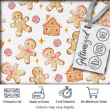 Cute Gingerbread Cookies Candy House on Light Grey Background Seamless Pattern Digital Print Fabric by the Metre UK Sewing Quilting Textile