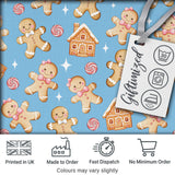 Cute Gingerbread Cookies Candy House on Soft Blue Background Seamless Pattern Digital Print Fabric by the Metre UK Sewing Quilting Textile