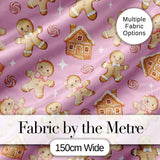 Cute Gingerbread Cookies Candy House on Dusty Rose Background Seamless Pattern Digital Print Fabric by the Metre UK Sewing Quilting Textile