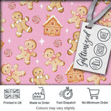 Cute Gingerbread Cookies Candy House on Dusty Rose Background Seamless Pattern Digital Print Fabric by the Metre UK Sewing Quilting Textile