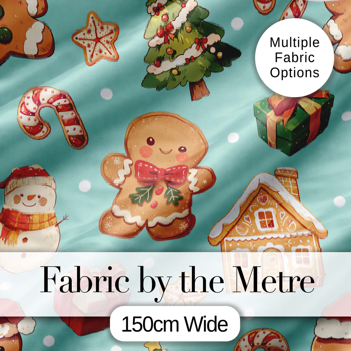Cute Christmas Gingerbread Man Tree Gift Snowman on Mint Background Seamless  Digital Print Fabric by the Metre UK Sewing Quilting Textile