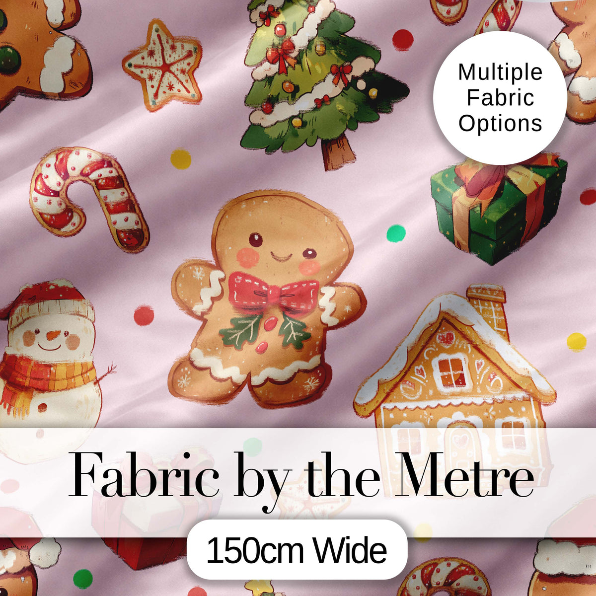 Christmas Gingerbread Man Tree Gift Snowman on Blush Pink Background Seamless  Digital Print Fabric by the Metre UK Sewing Quilting Textile