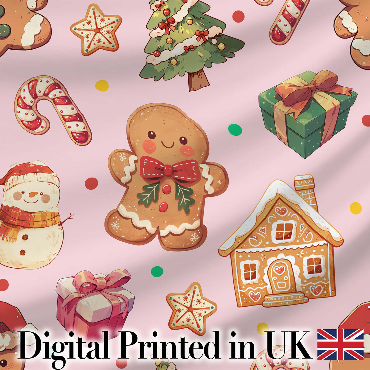 Christmas Gingerbread Man Tree Gift Snowman on Blush Pink Background Seamless  Digital Print Fabric by the Metre UK Sewing Quilting Textile