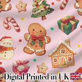 Christmas Gingerbread Man Tree Gift Snowman on Blush Pink Background Seamless  Digital Print Fabric by the Metre UK Sewing Quilting Textile