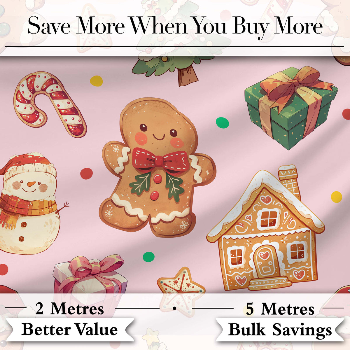 Christmas Gingerbread Man Tree Gift Snowman on Blush Pink Background Seamless  Digital Print Fabric by the Metre UK Sewing Quilting Textile