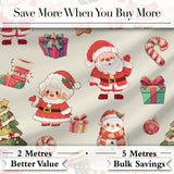 Cute Santa Claus Mrs Claus Snowman Gift Candy Festive Seamless Pattern Digital Print Fabric by the Metre UK Sewing Quilting Textile