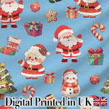 Cute Santa Claus Mrs Claus Snowman Gift Candy on Blue Background Seamless  Digital Print Fabric by the Metre UK Sewing Quilting Textile
