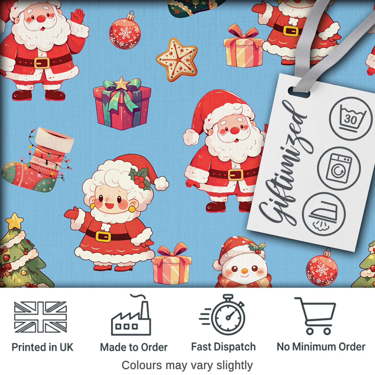 Cute Santa Claus Mrs Claus Snowman Gift Candy on Blue Background Seamless  Digital Print Fabric by the Metre UK Sewing Quilting Textile