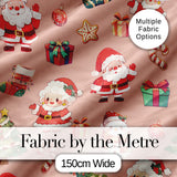 Cute Santa Claus Mrs Claus Snowman Gift Candy on Peach Background Seamless  Digital Print Fabric by the Metre UK Sewing Quilting Textile