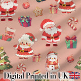 Cute Santa Claus Mrs Claus Snowman Gift Candy on Peach Background Seamless  Digital Print Fabric by the Metre UK Sewing Quilting Textile