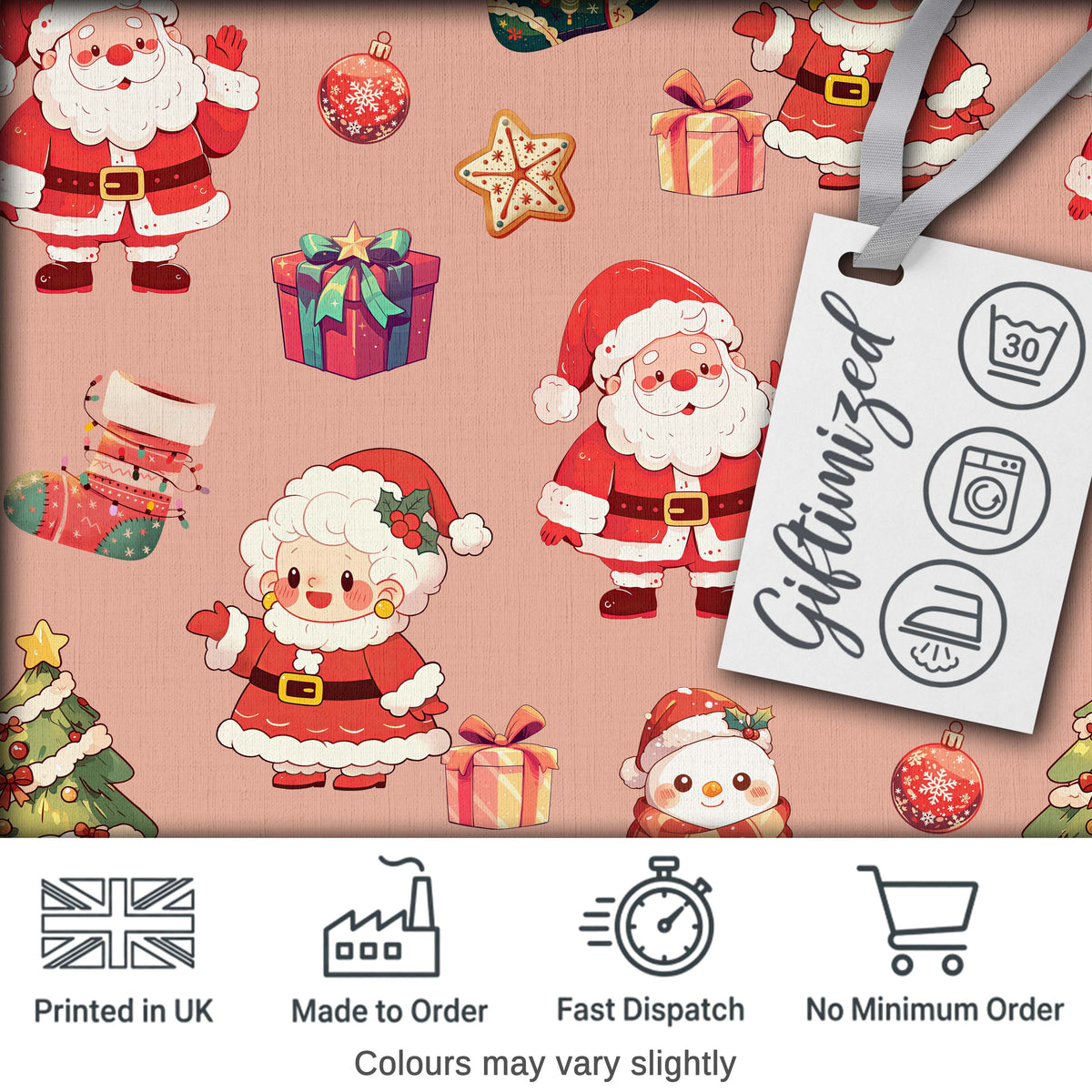 Cute Santa Claus Mrs Claus Snowman Gift Candy on Peach Background Seamless  Digital Print Fabric by the Metre UK Sewing Quilting Textile