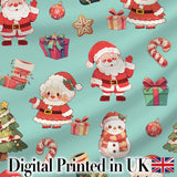 Cute Santa Claus Mrs Claus Snowman Gift Candy on Mint Background Seamless  Digital Print Fabric by the Metre UK Sewing Quilting Textile