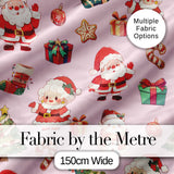 Cute Santa Claus Mrs Claus Snowman Gift Candy on Pink Background Seamless  Digital Print Fabric by the Metre UK Sewing Quilting Textile