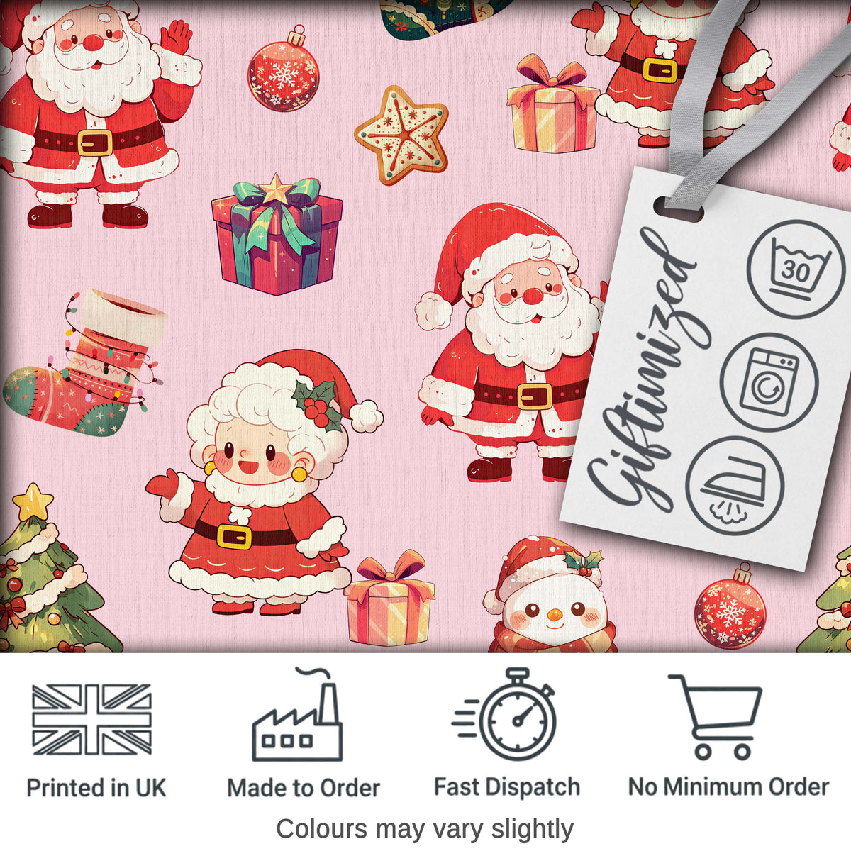 Cute Santa Claus Mrs Claus Snowman Gift Candy on Pink Background Seamless  Digital Print Fabric by the Metre UK Sewing Quilting Textile