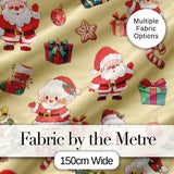 Cute Santa Claus Mrs Claus Snowman Gift Candy on Beige Background Seamless  Digital Print Fabric by the Metre UK Sewing Quilting Textile