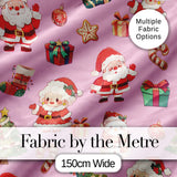 Cute Santa Claus Mrs Claus Snowman Gift Candy on Pink Background Seamless  Digital Print Fabric by the Metre UK Sewing Quilting Textile