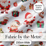 Cute Santa Claus Mrs Claus Snowman Gift Candy on Light Grey Background Seamless Digital Print Fabric by the Metre UK Sewing Quilting Textile