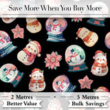 Snowman Snow Globe Poinsettia Winter Christmas on Black Background Seamless  Digital Print Fabric by the Metre UK Sewing Quilting Textile