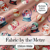 Snowman Snow Globe Poinsettia Winter Christmas on Peach Background Seamless  Digital Print Fabric by the Metre UK Sewing Quilting Textile