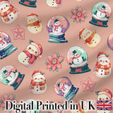 Snowman Snow Globe Poinsettia Winter Christmas on Peach Background Seamless  Digital Print Fabric by the Metre UK Sewing Quilting Textile