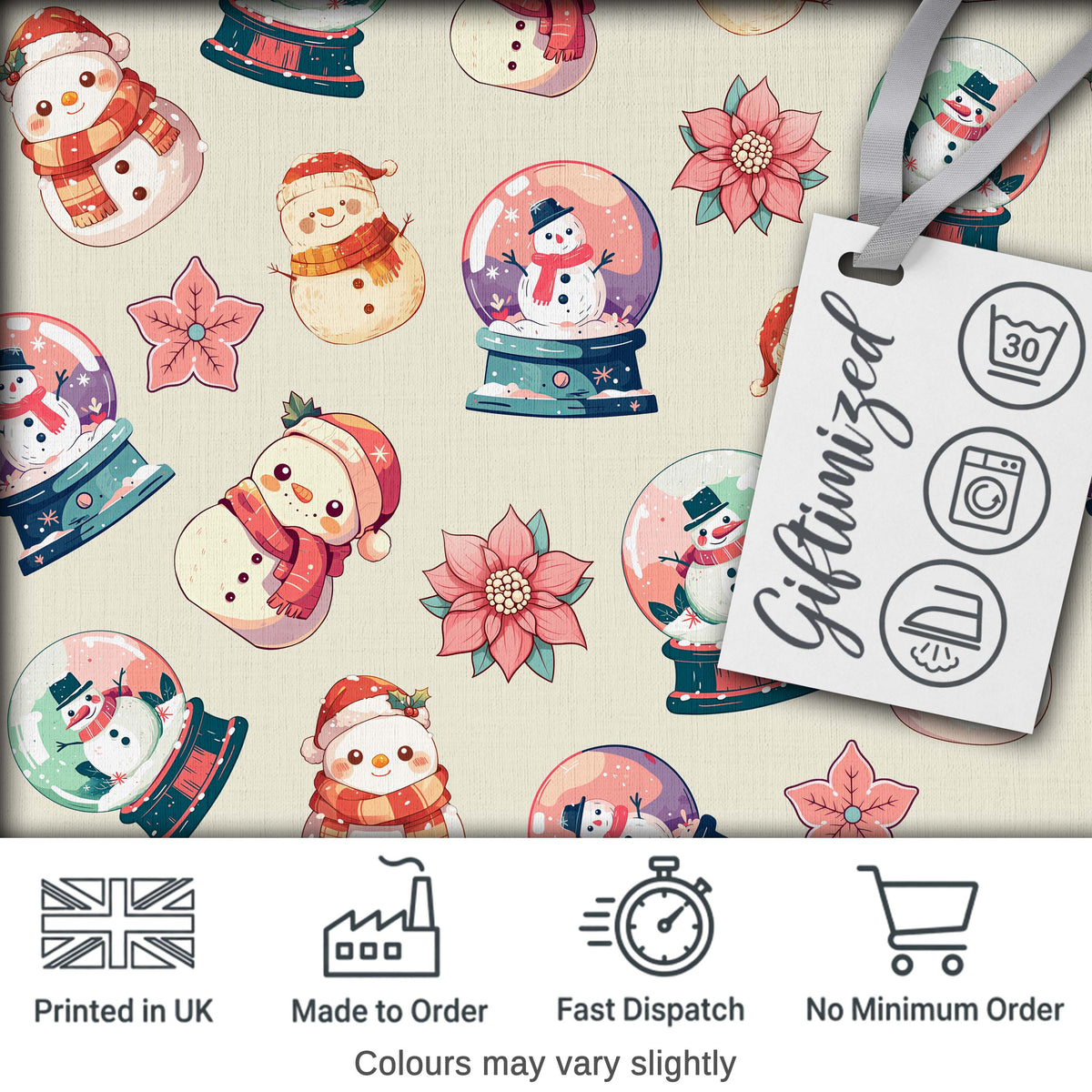 Snowman Snow Globe Poinsettia Winter Christmas on Cream Background Seamless  Digital Print Fabric by the Metre UK Sewing Quilting Textile