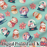 Snowman Snow Globe Poinsettia Winter Christmas on Teal Background Seamless  Digital Print Fabric by the Metre UK Sewing Quilting Textile
