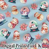 Snowman Snow Globe Poinsettia Winter Christmas on Blue Background Seamless  Digital Print Fabric by the Metre UK Sewing Quilting Textile