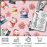 Snowman Snow Globe Poinsettia Christmas on Soft Pink Background Seamless Digital Print Fabric by the Metre UK Sewing Quilting Textile