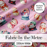 Cute Snowman Snow Globe Poinsettia Christmas on Mauve Pink Background Seamless  Digital Print Fabric by the Metre UK Sewing Quilting Textile
