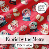 Cute Snowman Snow Globe Poinsettia Winter Christmas on Red Background Seamless  Digital Print Fabric by the Metre UK Sewing Quilting Textile