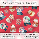 Cute Snowman Snow Globe Poinsettia Winter Christmas on Red Background Seamless  Digital Print Fabric by the Metre UK Sewing Quilting Textile