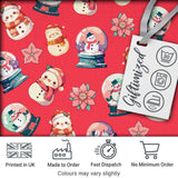Cute Snowman Snow Globe Poinsettia Winter Christmas on Red Background Seamless  Digital Print Fabric by the Metre UK Sewing Quilting Textile