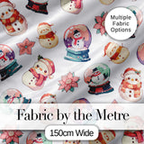 Cute Snowman Snow Globe Poinsettia Christmas on Light Grey Background Seamless  Digital Print Fabric by the Metre UK Sewing Quilting Textile