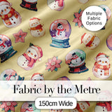 Cute Snowman Snow Globe Poinsettia Christmas on Warm Beige Background Seamless  Digital Print Fabric by the Metre UK Sewing Quilting Textile