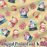 Cute Snowman Snow Globe Poinsettia Christmas on Warm Beige Background Seamless  Digital Print Fabric by the Metre UK Sewing Quilting Textile