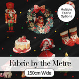Cute Nutcracker  Wreath Cake Girl Christmas Tree on Black Background Seamless  Digital Print Fabric by the Metre UK Sewing Quilting Textile