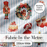 Nutcracker  Wreath Cake Girl Christmas Tree on Blue Stripe Background Seamless  Digital Print Fabric by the Metre UK Sewing Quilting Textile