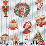 Nutcracker  Wreath Cake Girl Christmas Tree on Blue Stripe Background Seamless  Digital Print Fabric by the Metre UK Sewing Quilting Textile