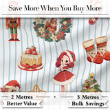 Nutcracker  Wreath Cake Girl Christmas Tree on Blue Stripe Background Seamless  Digital Print Fabric by the Metre UK Sewing Quilting Textile
