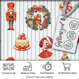 Nutcracker  Wreath Cake Girl Christmas Tree on Blue Stripe Background Seamless  Digital Print Fabric by the Metre UK Sewing Quilting Textile