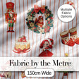 Nutcracker  Wreath Cake Girl Christmas Tree on Beige Stripe Background Seamless Digital Print Fabric by the Metre UK Sewing Quilting Textile