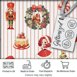 Nutcracker  Wreath Cake Girl Christmas Tree on Beige Stripe Background Seamless Digital Print Fabric by the Metre UK Sewing Quilting Textile