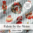 Nutcracker  Wreath Cake Girl Christmas Tree on Green Stripe Background Seamless Digital Print Fabric by the Metre UK Sewing Quilting Textile