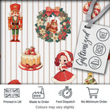 Nutcracker  Wreath Cake Girl Christmas Tree on Beige Stripe Background Seamless Digital Print Fabric by the Metre UK Sewing Quilting Textile