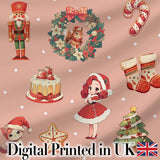 Nutcracker  Wreath Cake Girl on Peach Background with Snow Dots Seamless  Digital Print Fabric by the Metre UK Sewing Quilting Textile