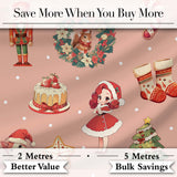 Nutcracker  Wreath Cake Girl on Peach Background with Snow Dots Seamless  Digital Print Fabric by the Metre UK Sewing Quilting Textile
