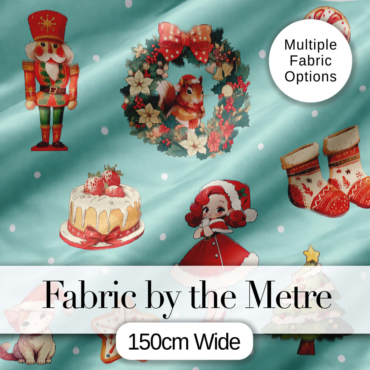 Nutcracker  Wreath Cake Girl on Mint Background with Snow Dots Seamless  Digital Print Fabric by the Metre UK Sewing Quilting Textile