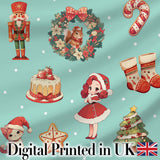 Nutcracker  Wreath Cake Girl on Mint Background with Snow Dots Seamless  Digital Print Fabric by the Metre UK Sewing Quilting Textile