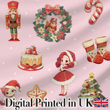 Nutcracker  Wreath Cake Girl on Soft Pink Background with Snow Dots Seamless  Digital Print Fabric by the Metre UK Sewing Quilting Textile